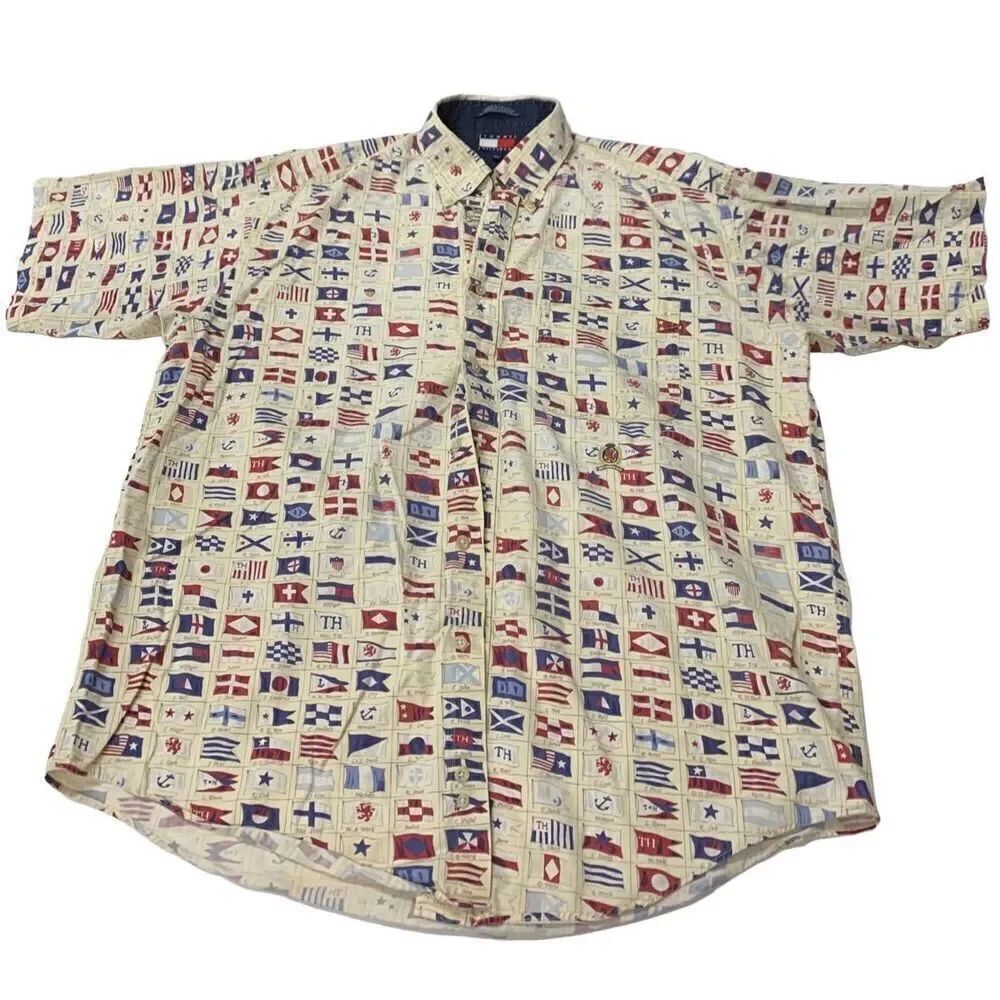 Vintage Flag Patterned Button Down Top